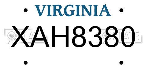 XAH8380 Virginia License Plate