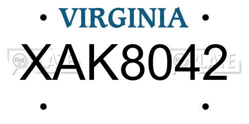 XAK8042 Virginia License Plate