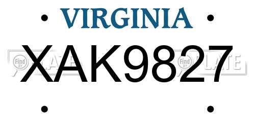 XAK9827 Virginia License Plate