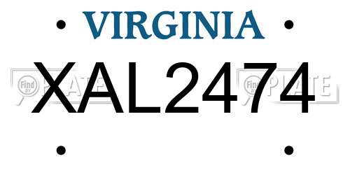 XAL2474 Virginia License Plate