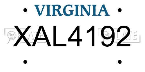 XAL4192 Virginia License Plate