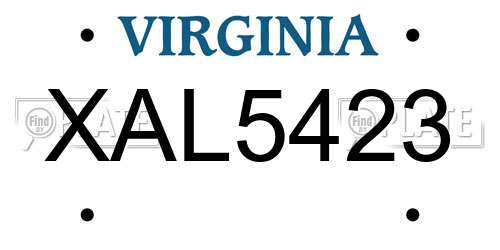 XAL5423 Virginia License Plate