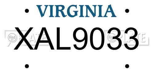 XAL9033 Virginia License Plate