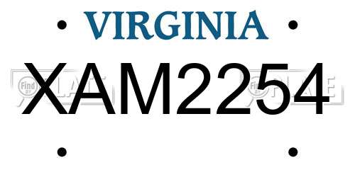 XAM2254 Virginia License Plate