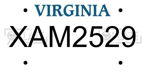 XAM2529 Virginia License Plate