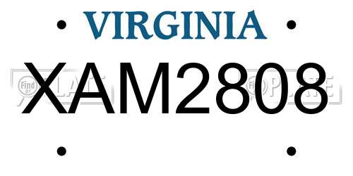 XAM2808 Virginia License Plate