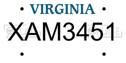 XAM3451 Virginia License Plate