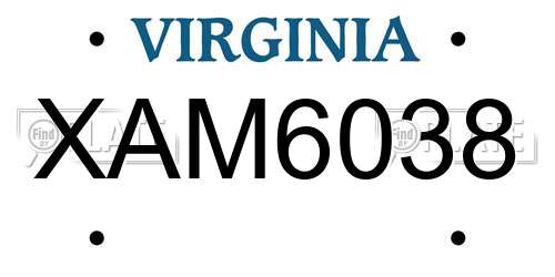 XAM6038 Virginia License Plate
