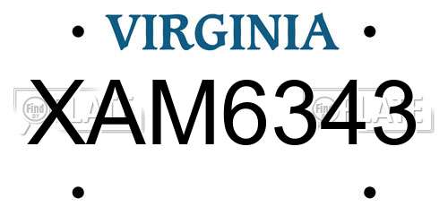 XAM6343 Virginia License Plate