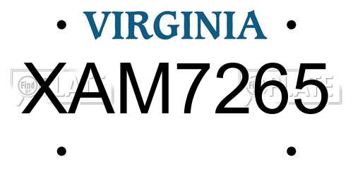 XAM7265 Virginia License Plate