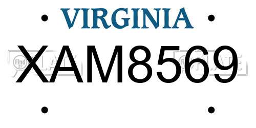 XAM8569 Virginia License Plate