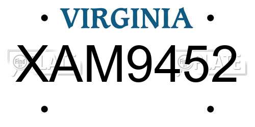 XAM9452 Virginia License Plate