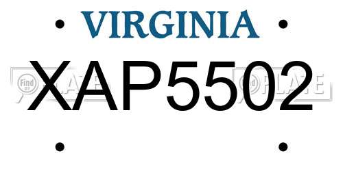 XAP5502 Virginia License Plate