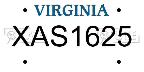 XAS1625 Virginia License Plate