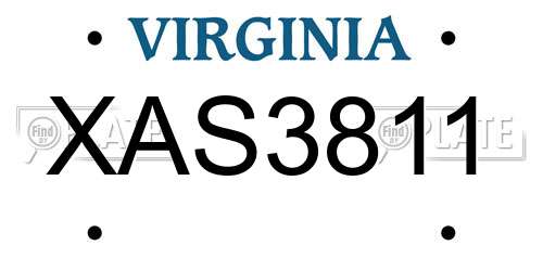 XAS3811 Virginia License Plate
