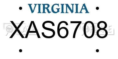 XAS6708 Virginia License Plate