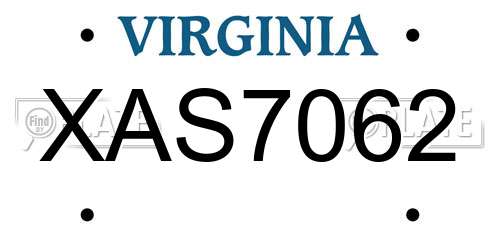 XAS7062 Virginia License Plate