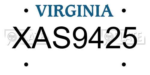XAS9425 Virginia License Plate