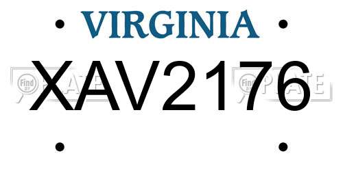 XAV2176 Virginia License Plate
