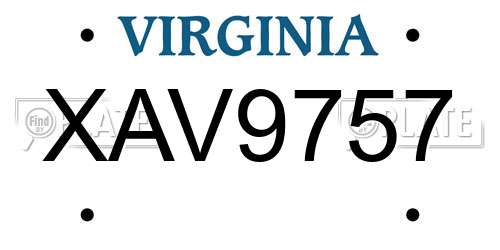 XAV9757 Virginia License Plate