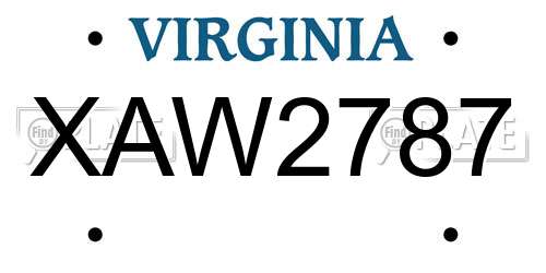 XAW2787 Virginia License Plate