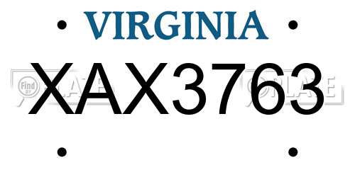 XAX3763 Virginia License Plate