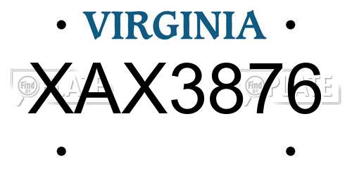 XAX3876 Virginia License Plate