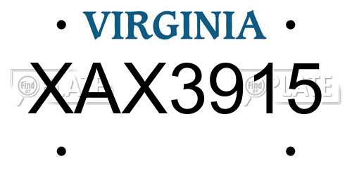 XAX3915 Virginia License Plate