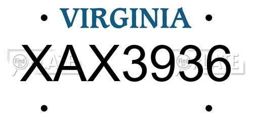 XAX3936 Virginia License Plate