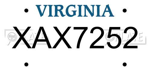 XAX7252 Virginia License Plate
