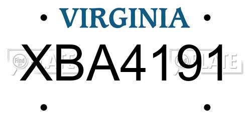 XBA4191 Virginia License Plate