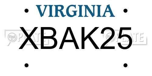 XBAK25 Virginia License Plate