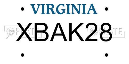 XBAK28 Virginia License Plate