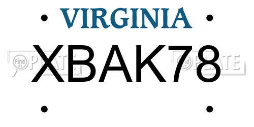 XBAK78 Virginia License Plate