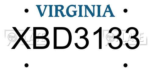 XBD3133 Virginia License Plate