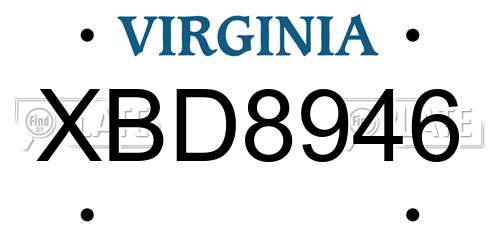 XBD8946 Virginia License Plate