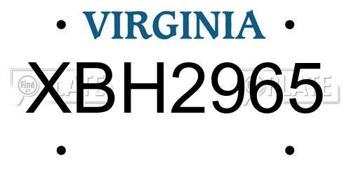XBH2965 Virginia License Plate