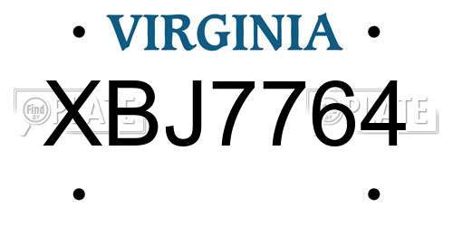 XBJ7764 Virginia License Plate