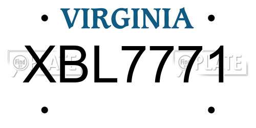 XBL7771 Virginia License Plate