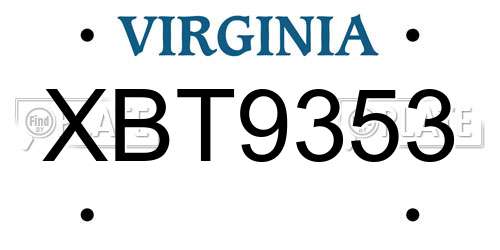XBT9353 Virginia License Plate