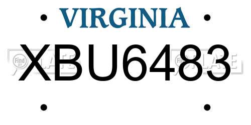 XBU6483 Virginia License Plate
