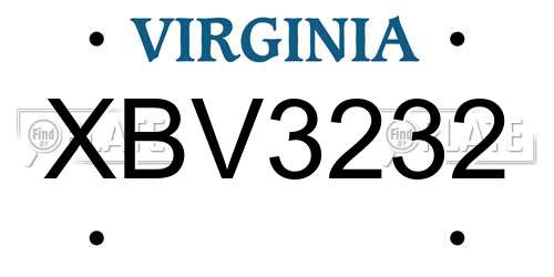 XBV3232 Virginia License Plate