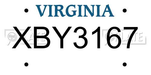 XBY3167 Virginia License Plate