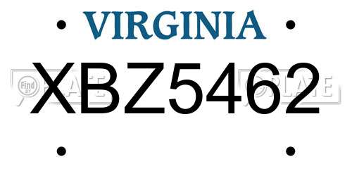 XBZ5462 Virginia License Plate