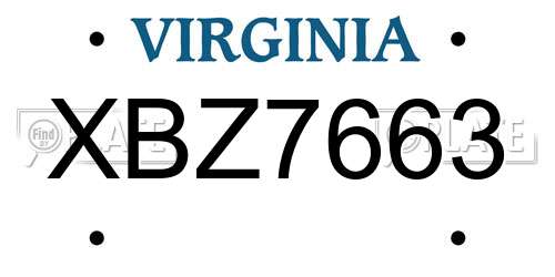 XBZ7663 Virginia License Plate
