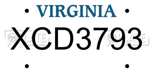 XCD3793 Virginia License Plate