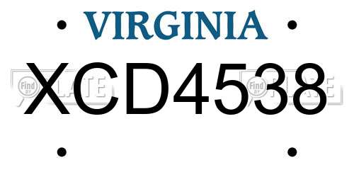 XCD4538 Virginia License Plate