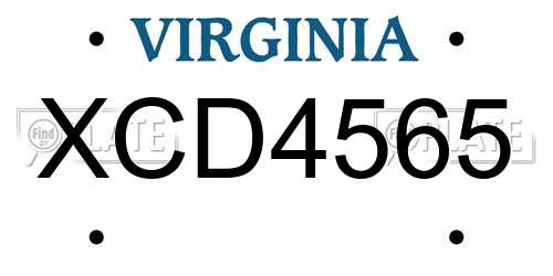 XCD4565 Virginia License Plate