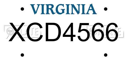 XCD4566 Virginia License Plate