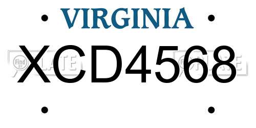 XCD4568 Virginia License Plate